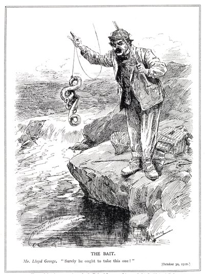 Lloyd George versucht, die medizinische Fachwelt zur Zustimmung zu seinem National Insurance Act zu gewinnen, 1912 von Leonard Raven Hill